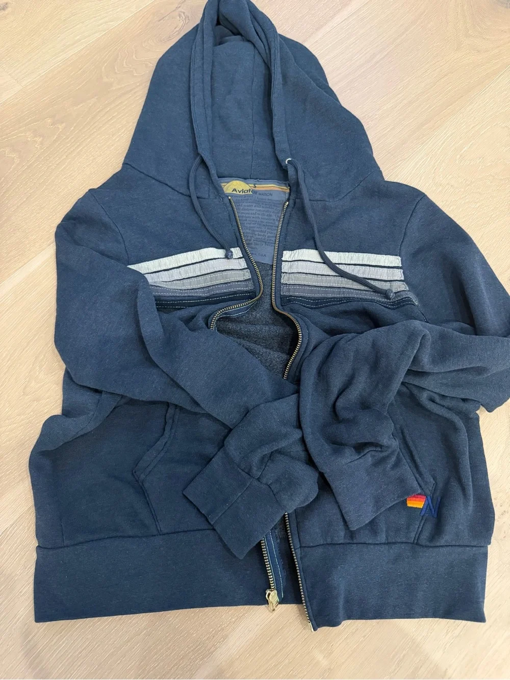 Aviator Nation Women's Navy Zip Hoodie with Striped Chest - Picture 4 of 5